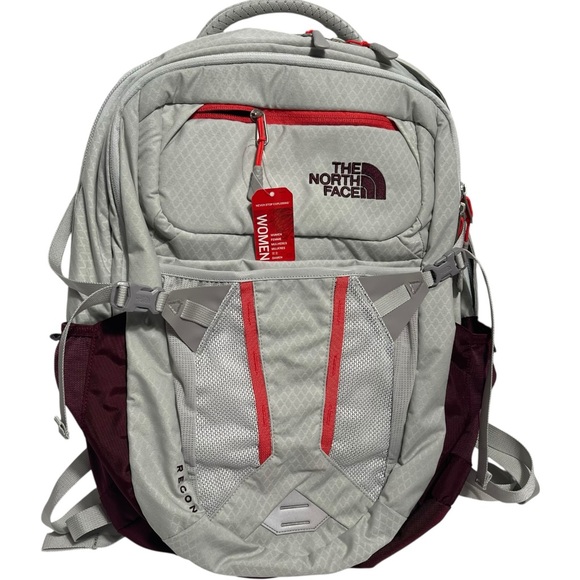 The North Face Gray and Burgundy Women's Flex bent Backpack-Laptop Sleeve NWT - Picture 1 of 16